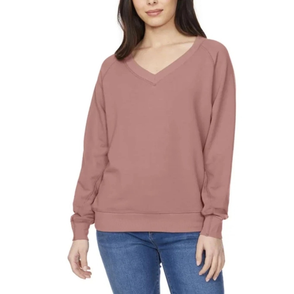 Buffalo David Bitton Women's Super Soft V-Neck Sweatshirt, Taupe Rose (Pink), M